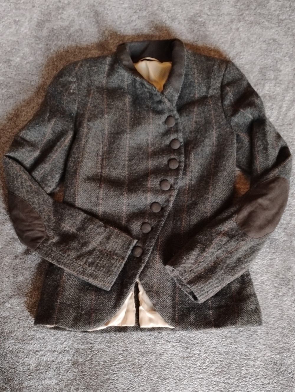 Walker Slater "Emma" Lambswool Tweed Jacket Windowpane Brown/Plum Lining Tear